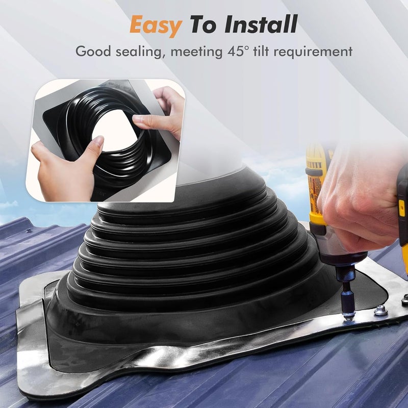 ACNOYEL #3 Metal Roof Vents Flashing, Roofing Boots Kit for Houses Fits Pipe Od 1/4" to 5-3/4", Epdm Flexible Roof Jacks for Roofing, Roofing Screws & Hex Socket and Scissors Included - 4 Pcs - Image 3